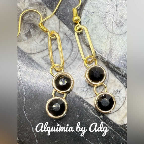 Alquimia Gold and Black Geometric Earrings - Picture 1 of 1